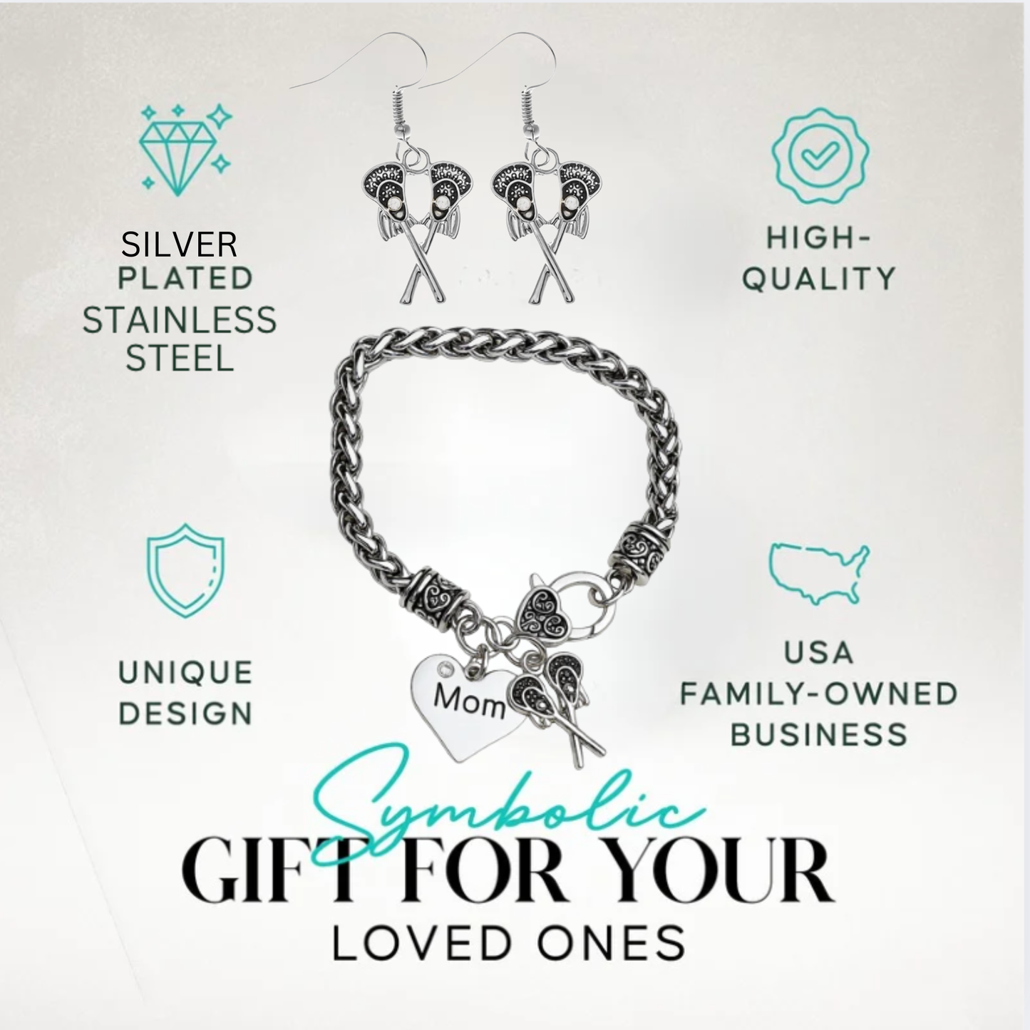 Lacrosse Mom Gift Set - Bracelet & Dangle Earrings with Gift Bag