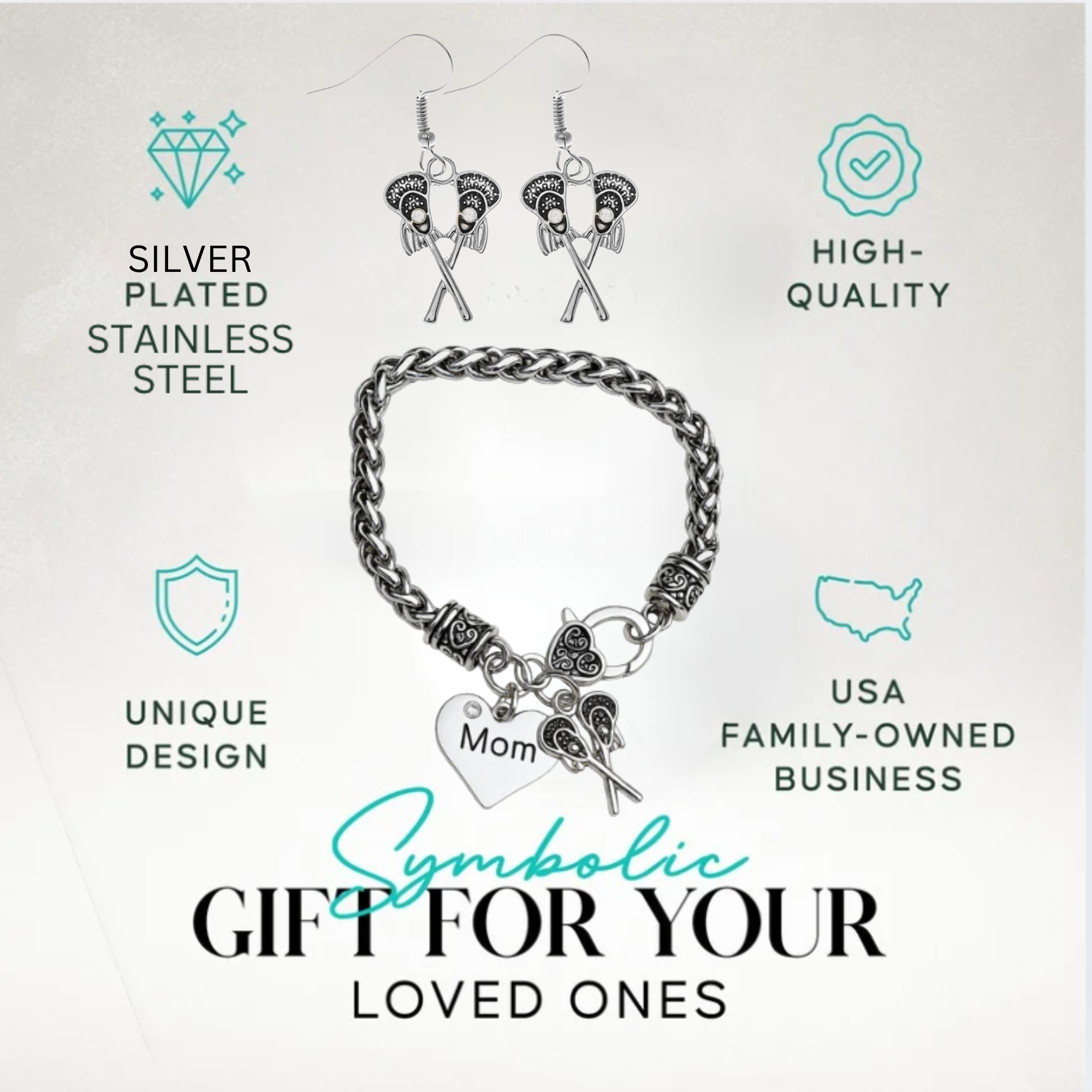 Lacrosse Mom Gift Set - Bracelet & Dangle Earrings with Gift Bag