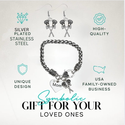 Lacrosse Mom Gift Set - Bracelet & Dangle Earrings with Gift Bag