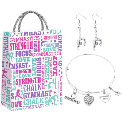 Gymnastics Mom Gift Set - Bangle & Dangle Earrings with Gift Bag