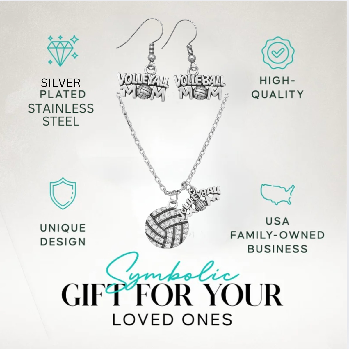 Volleyball Gift Set - Necklace & Dangle Earrings with Gift Bag