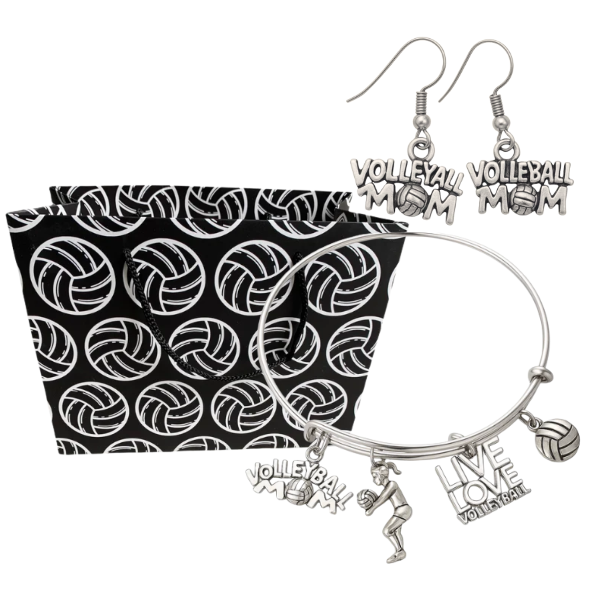 Volleyball Mom Gift Set - Bangle & Dangle Earrings with Gift Bag