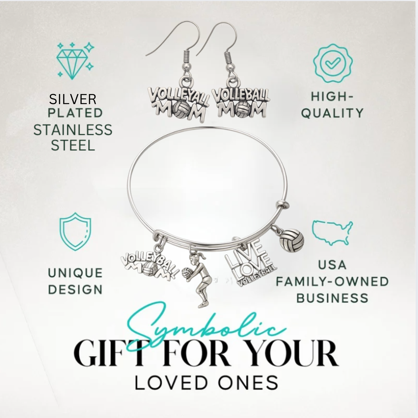 Volleyball Mom Gift Set - Bangle & Dangle Earrings with Gift Bag
