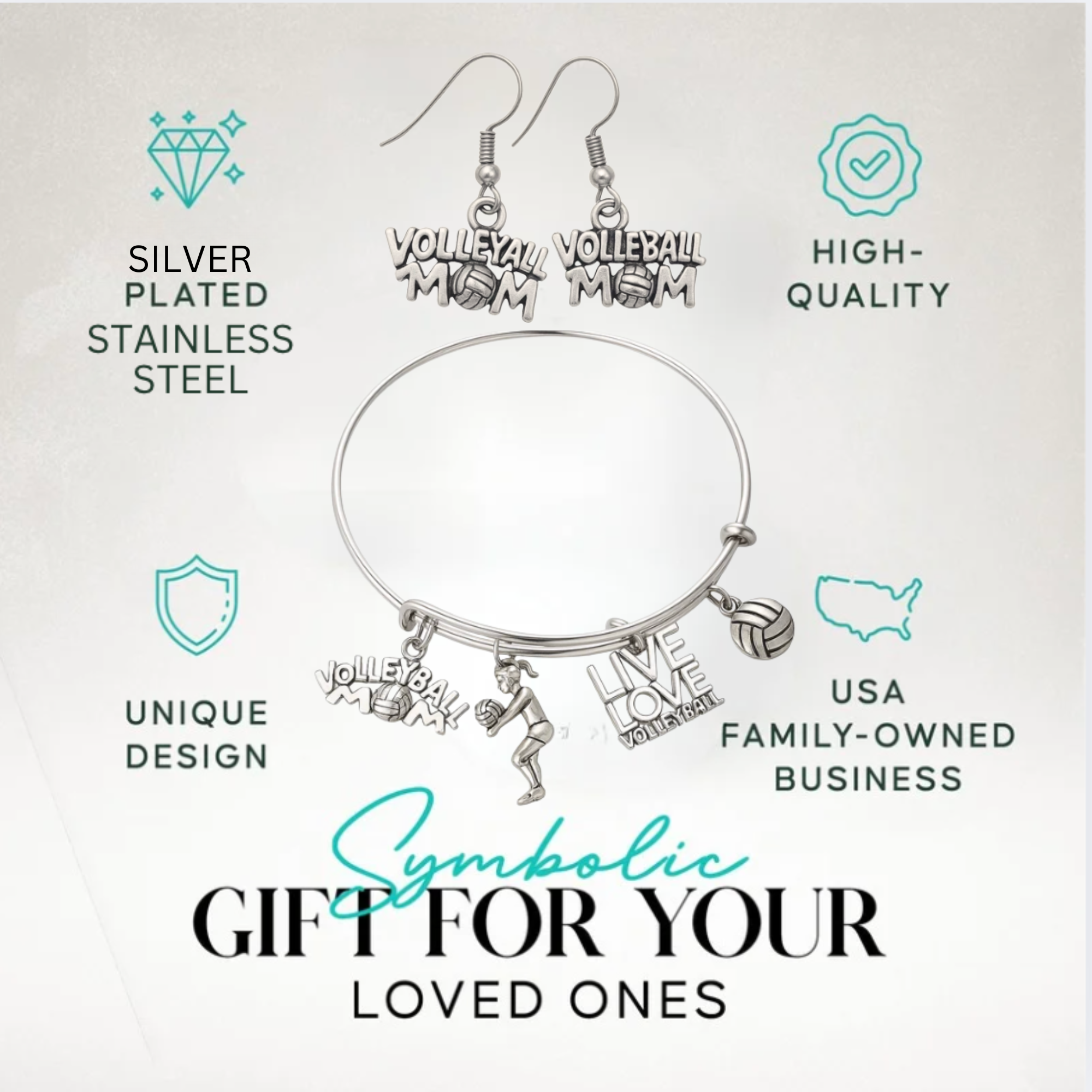 Volleyball Mom Gift Set - Bangle & Dangle Earrings with Gift Bag