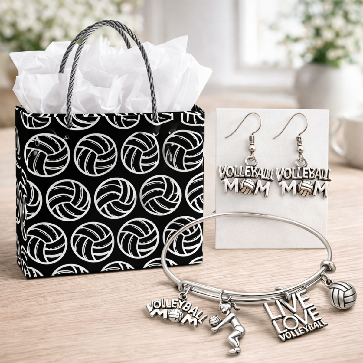 Volleyball Mom Gift Set - Bangle & Dangle Earrings with Gift Bag