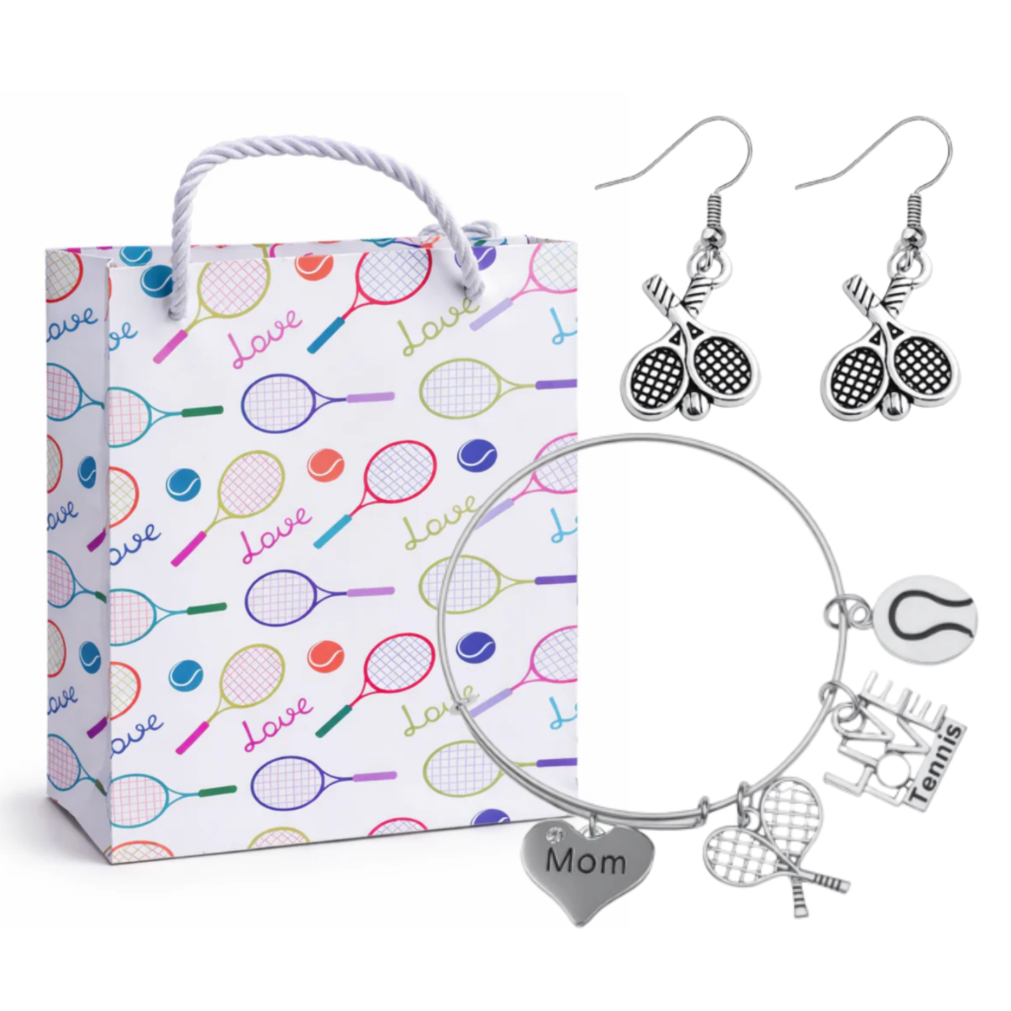 Tennis Mom Gift Set - Bangle & Dangle Earrings with Gift Bag