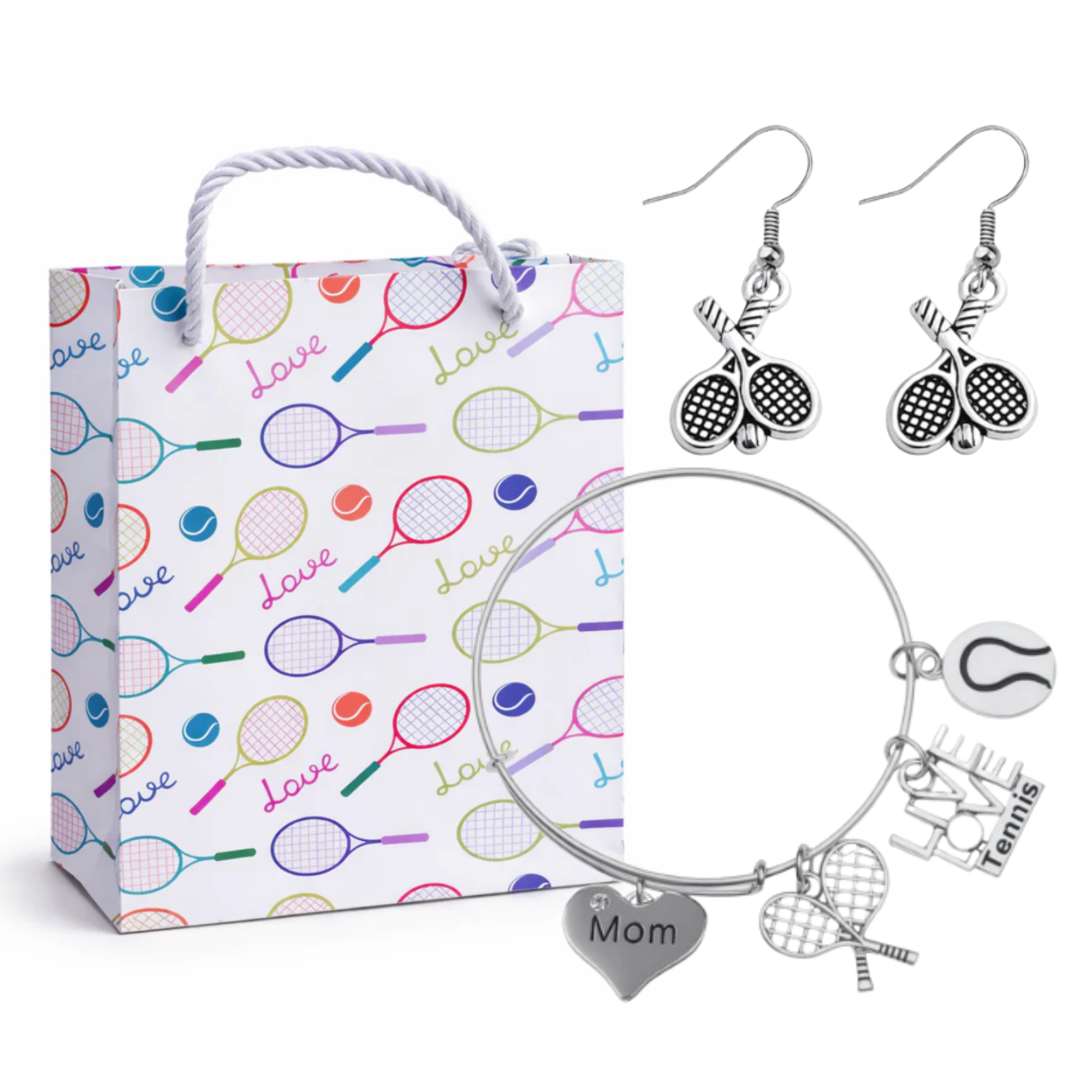 Tennis Mom Gift Set - Bangle & Dangle Earrings with Gift Bag