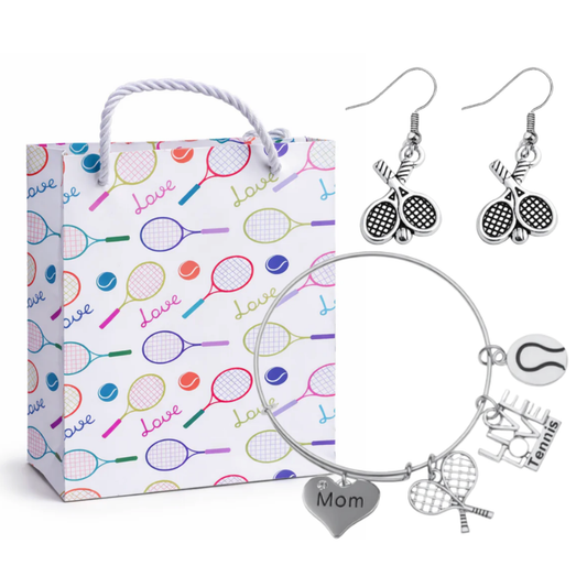 Tennis Mom Gift Set - Bangle & Dangle Earrings with Gift Bag