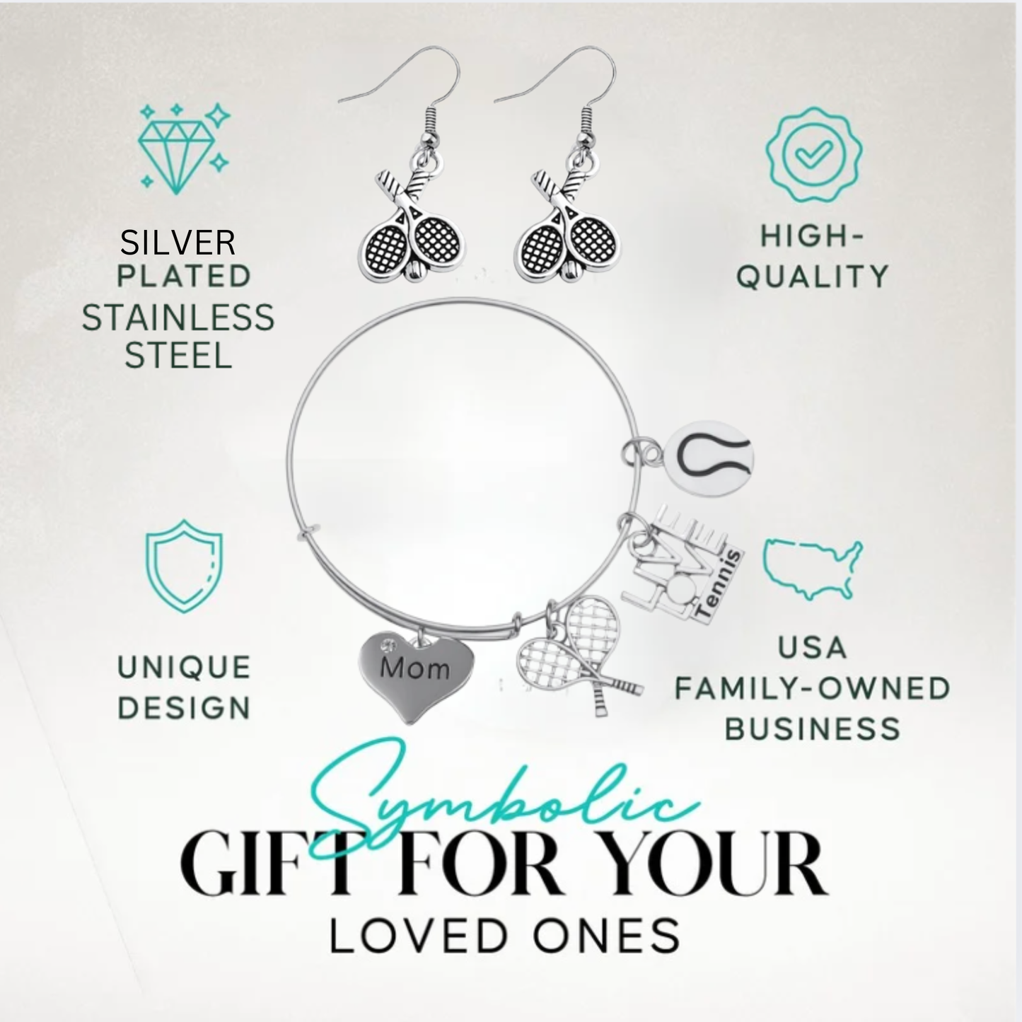 Tennis Mom Gift Set - Bangle & Dangle Earrings with Gift Bag