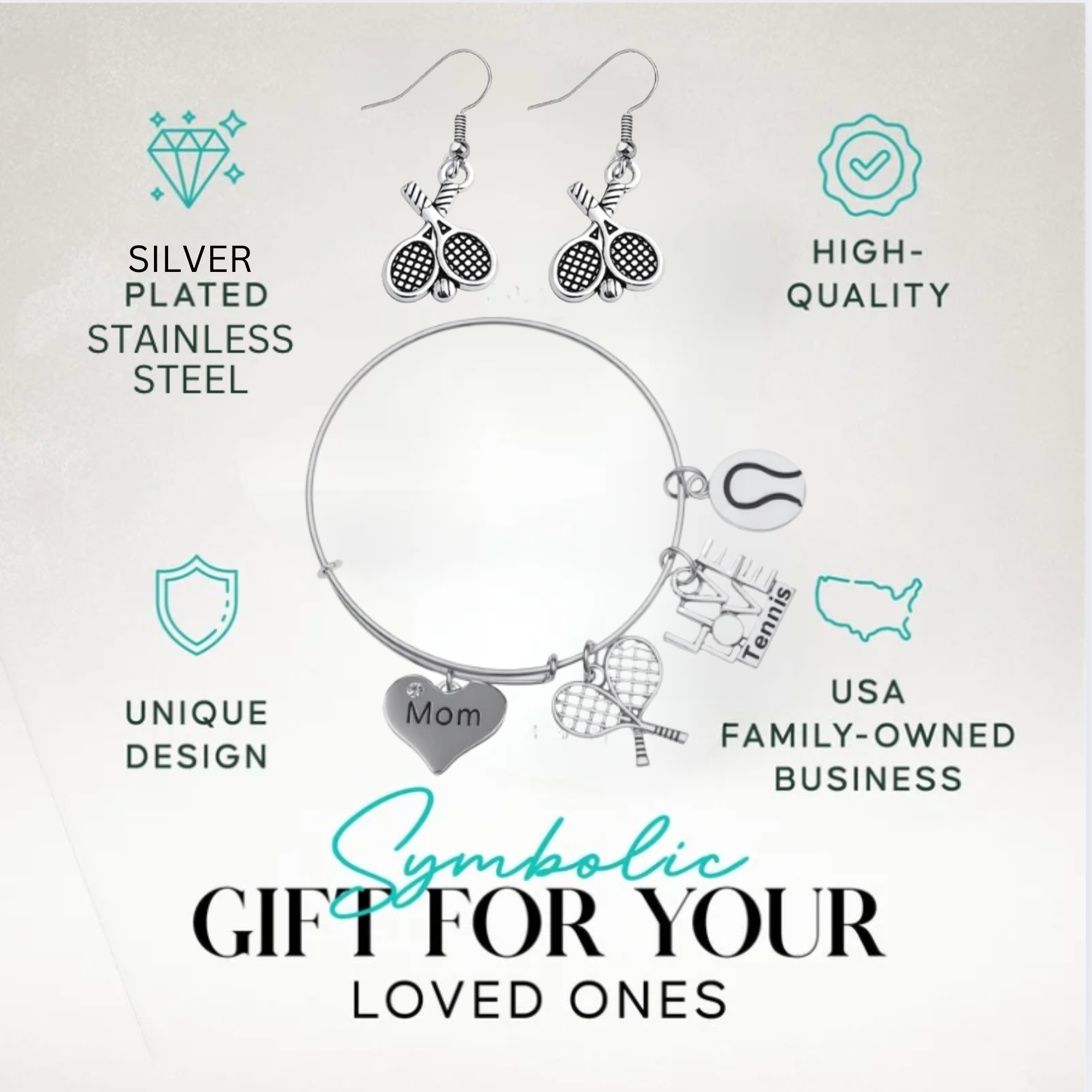 Tennis Mom Gift Set - Bangle & Dangle Earrings with Gift Bag