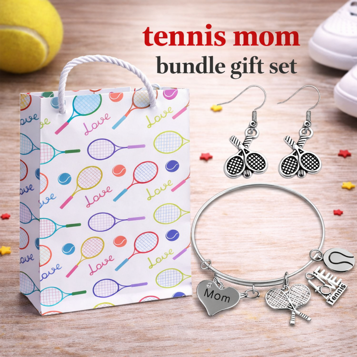 Tennis Mom Gift Set - Bangle & Dangle Earrings with Gift Bag