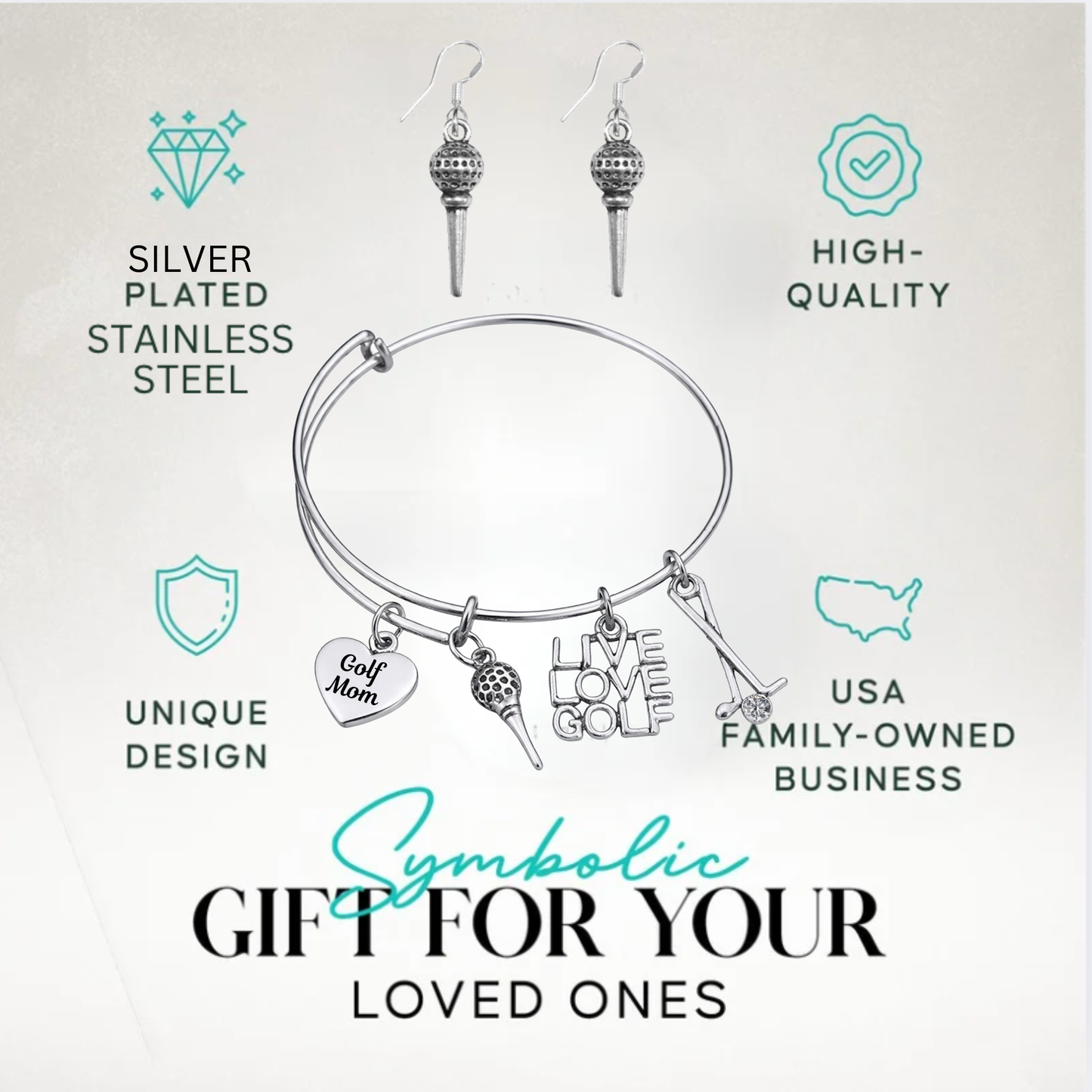 Golf Mom Gift Set - Bangle & Dangle Earrings with Gift Bag