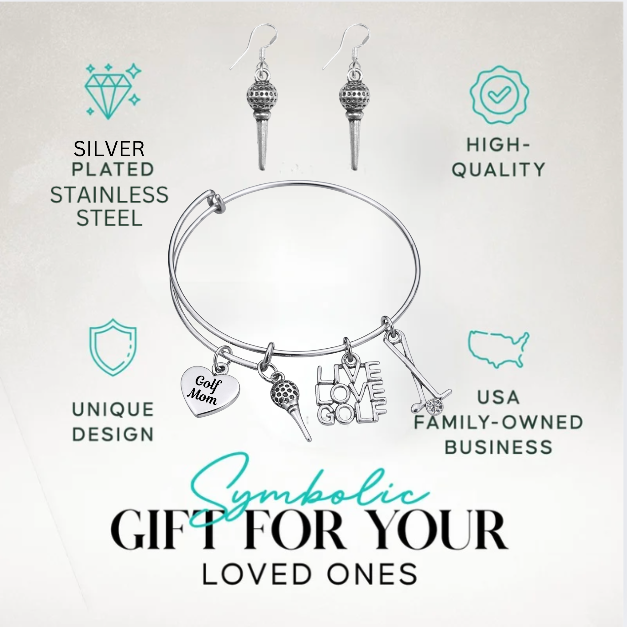 Golf Mom Gift Set - Bangle & Dangle Earrings with Gift Bag