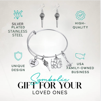 Golf Mom Gift Set - Bangle & Dangle Earrings with Gift Bag