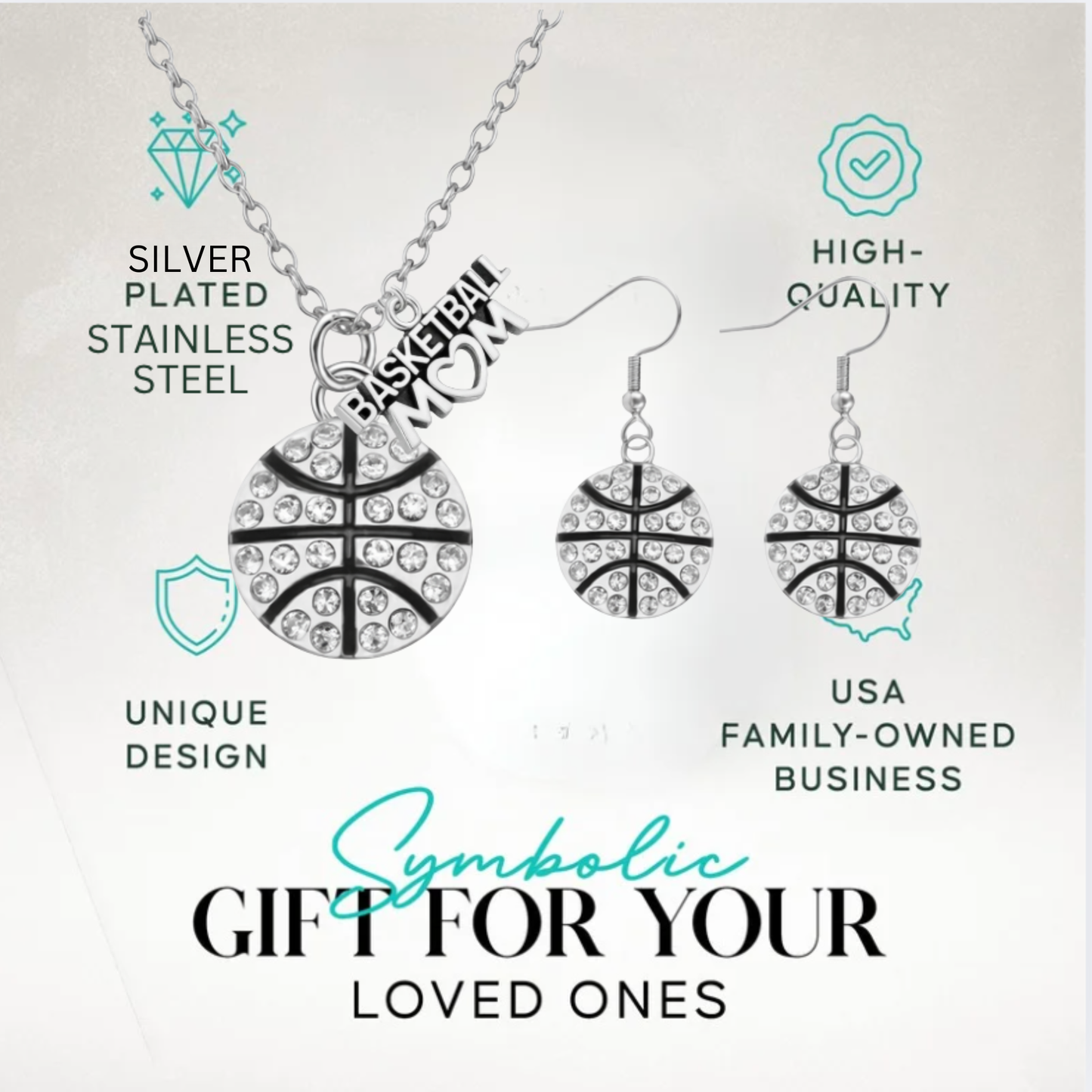 Basketball Mom Rhinestone Gift Set - Necklace & Earrings