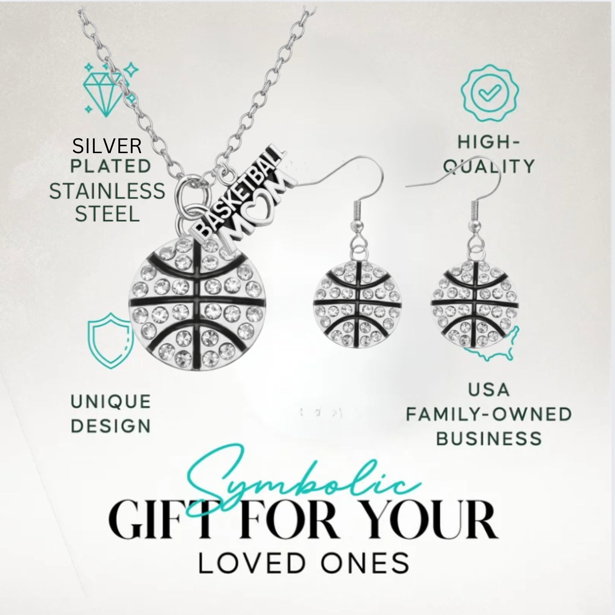 Basketball Mom Rhinestone Gift Set - Necklace & Earrings