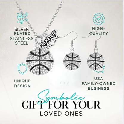 Basketball Mom Rhinestone Gift Set - Necklace & Earrings