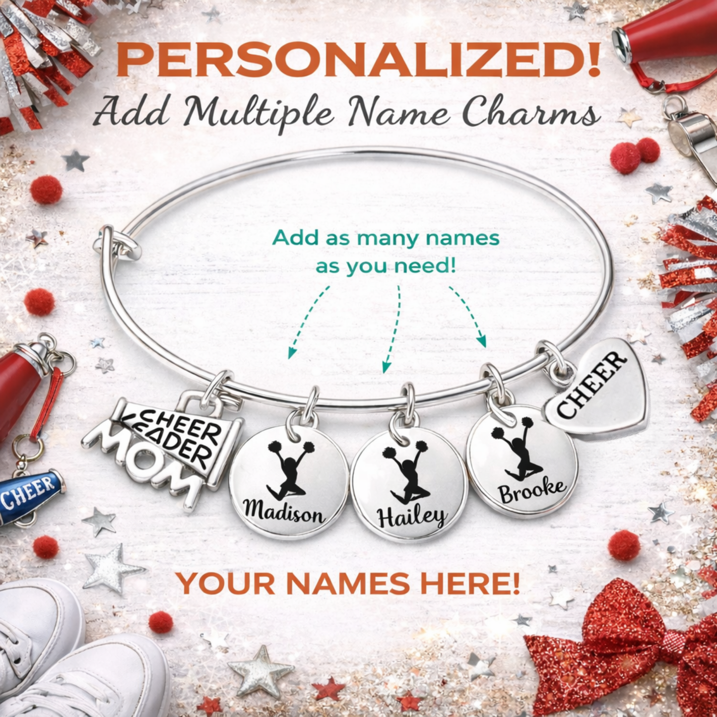 Personalized Cheerleader Mom Bracelet