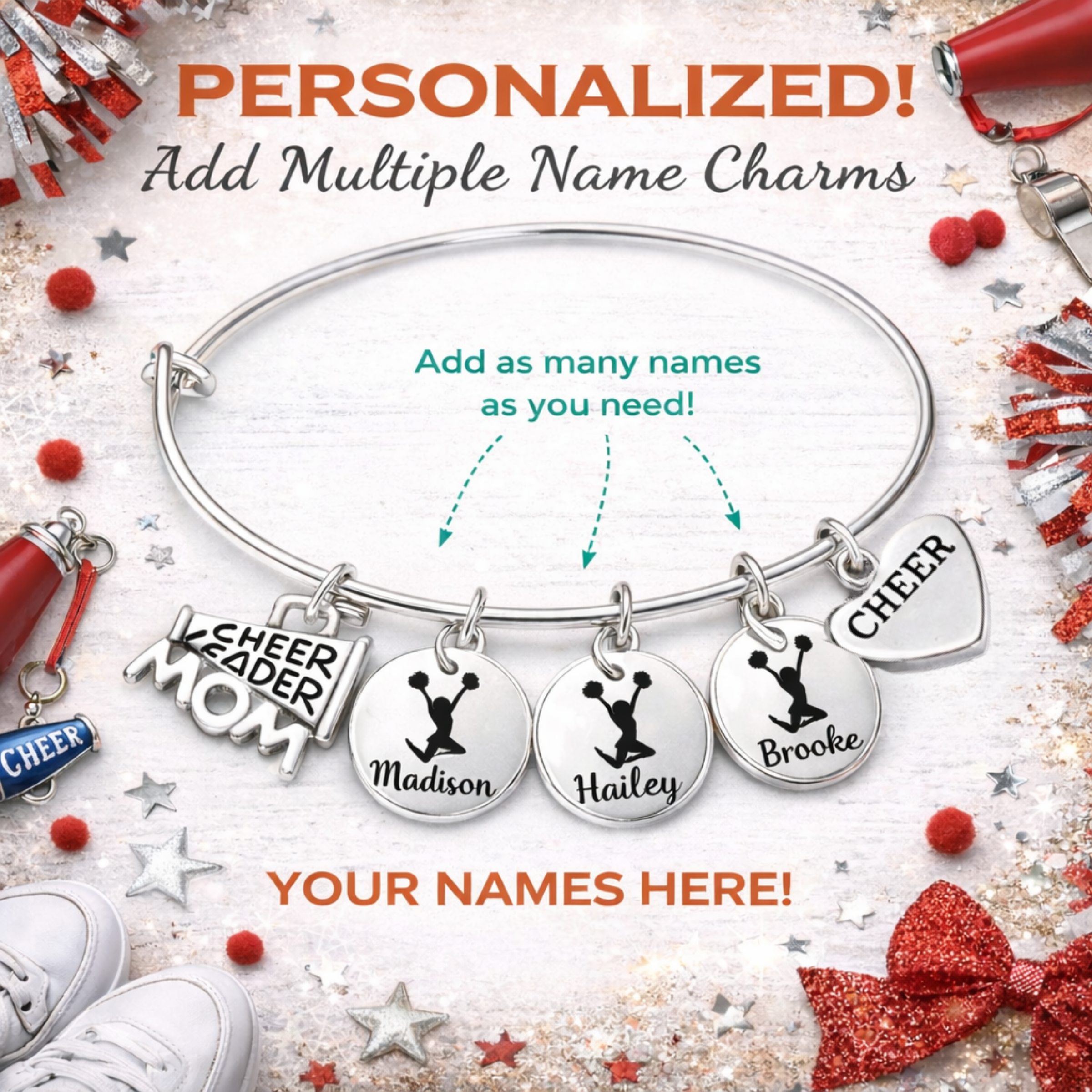 Personalized Cheerleader Mom Bracelet