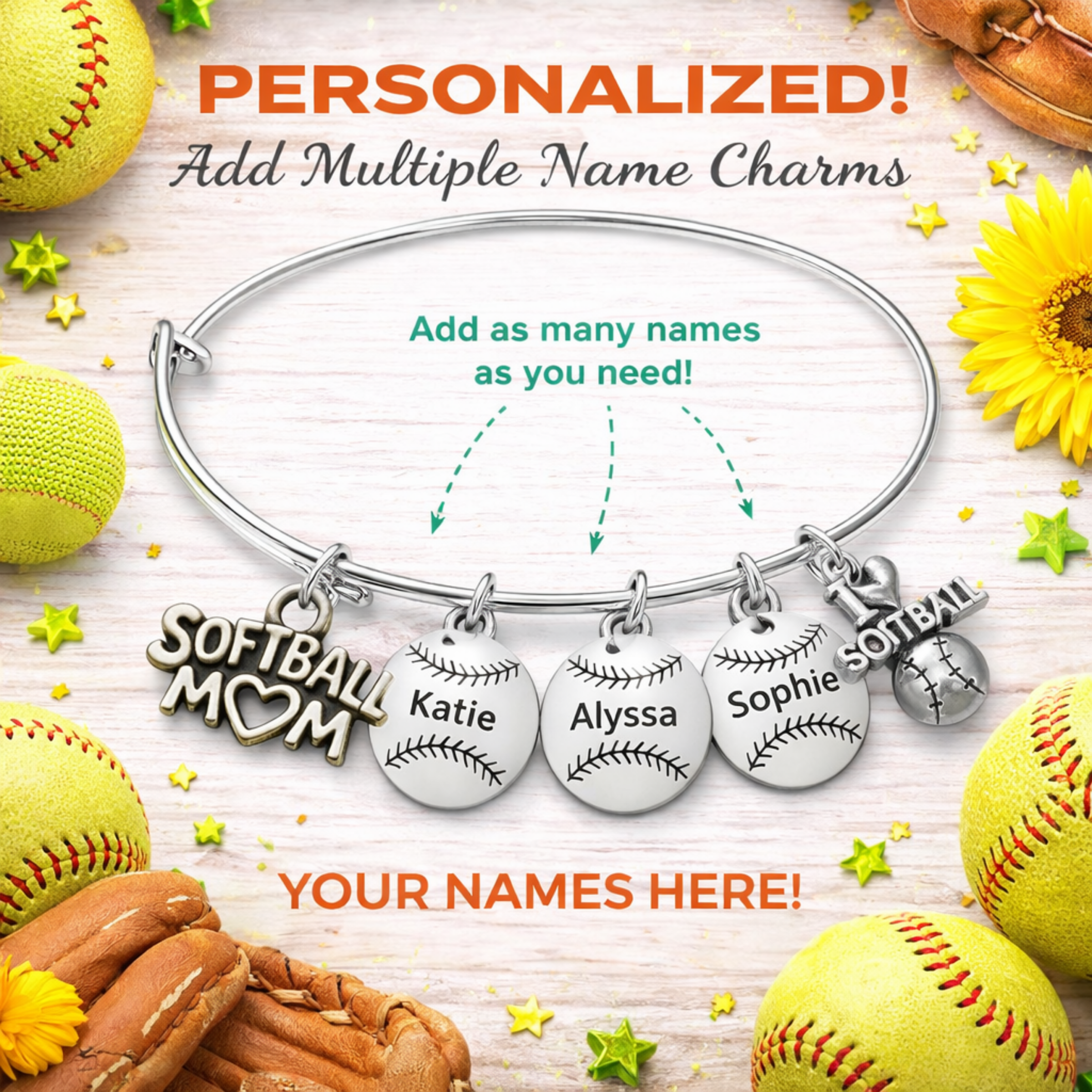 Personalized Softball Mom Bracelet