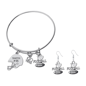 Personalized Love Football Jewelry Set - Bangle & Earrings