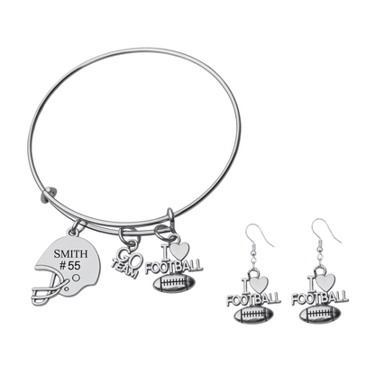 Personalized Love Football Jewelry Set - Bangle & Earrings
