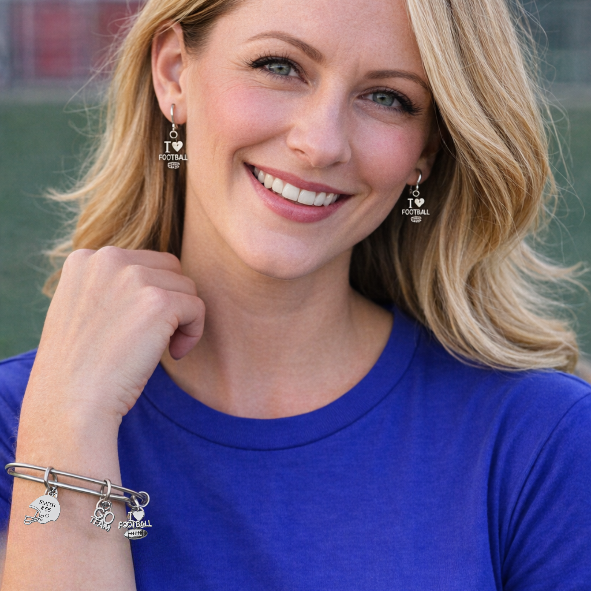 Personalized Love Football Jewelry Set - Bangle & Earrings