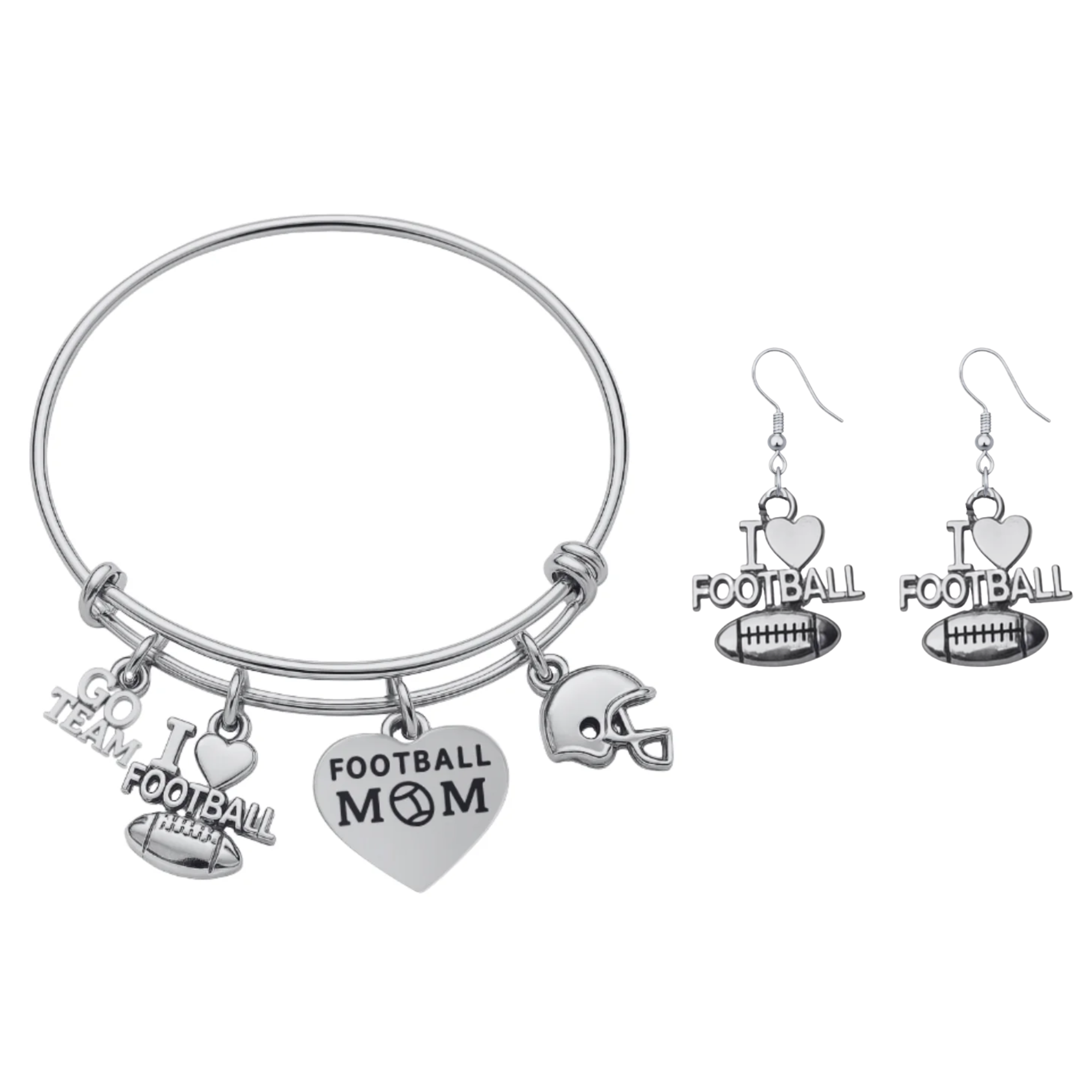 Personalized Football Mom Jewelry Set - Bangle & Earrings