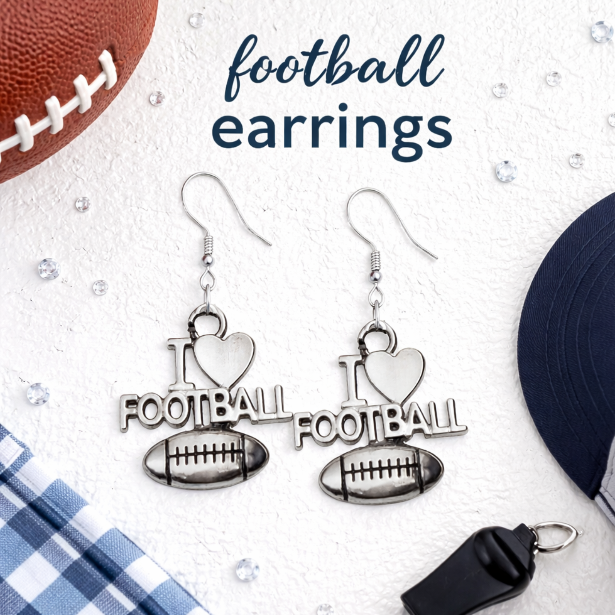 I Love Football Dangle Earrings