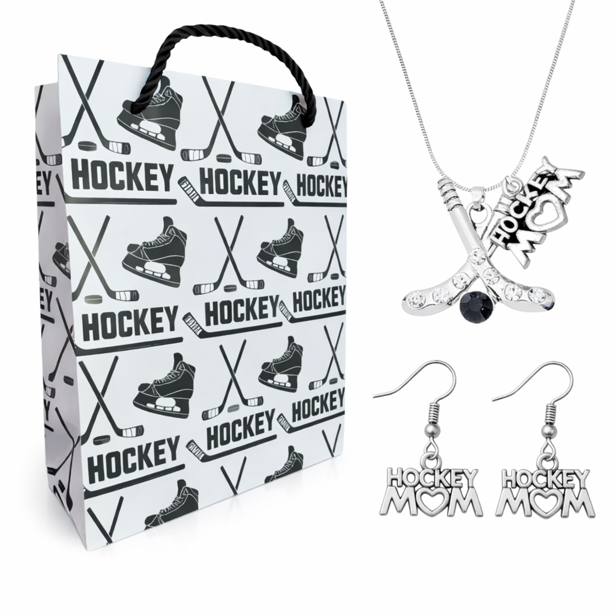 Hockey Mom Necklace & Earring Gift Set