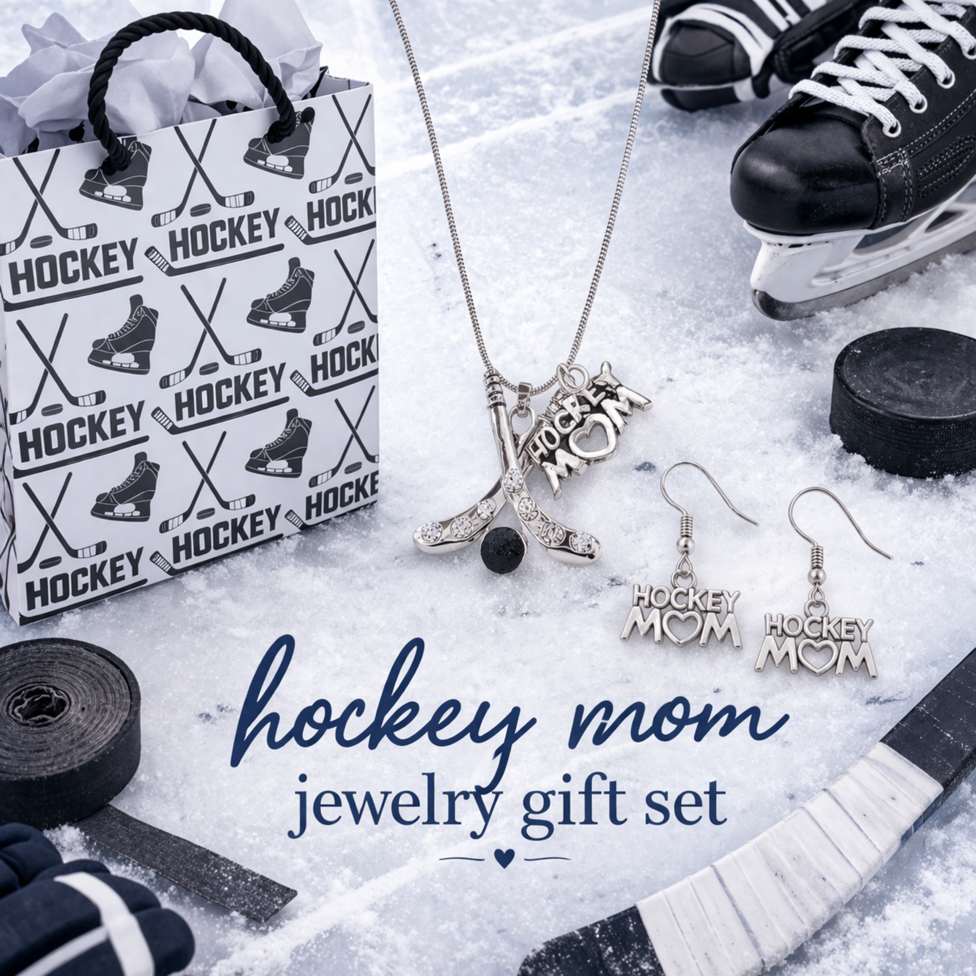 Hockey Mom Necklace & Earring Gift Set