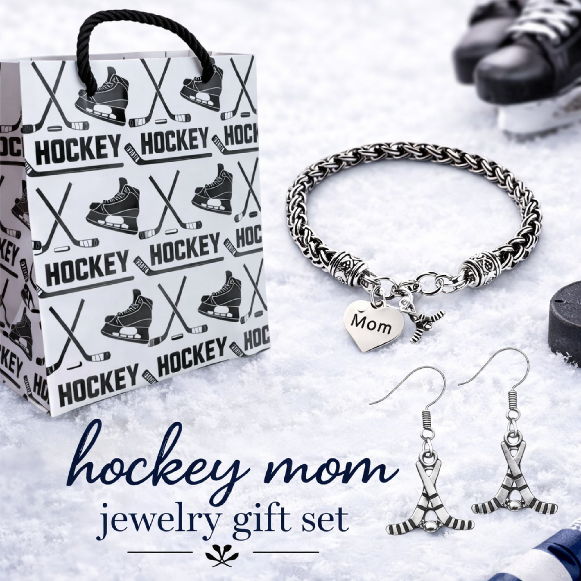 Hockey Mom Bracelet & Earrings Set