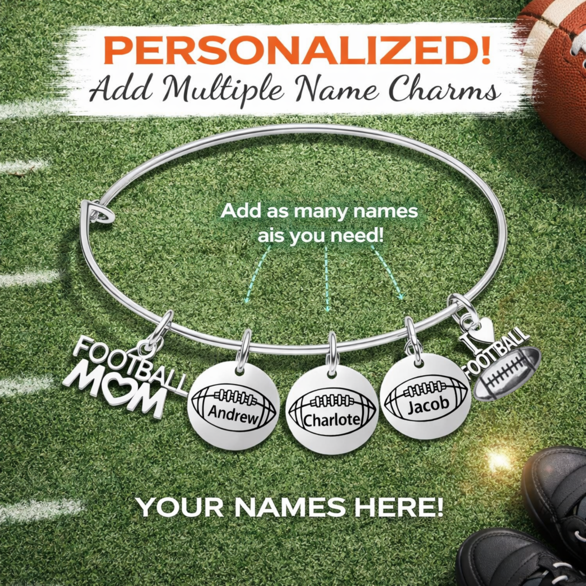 Personalized Football Mom Bracelet