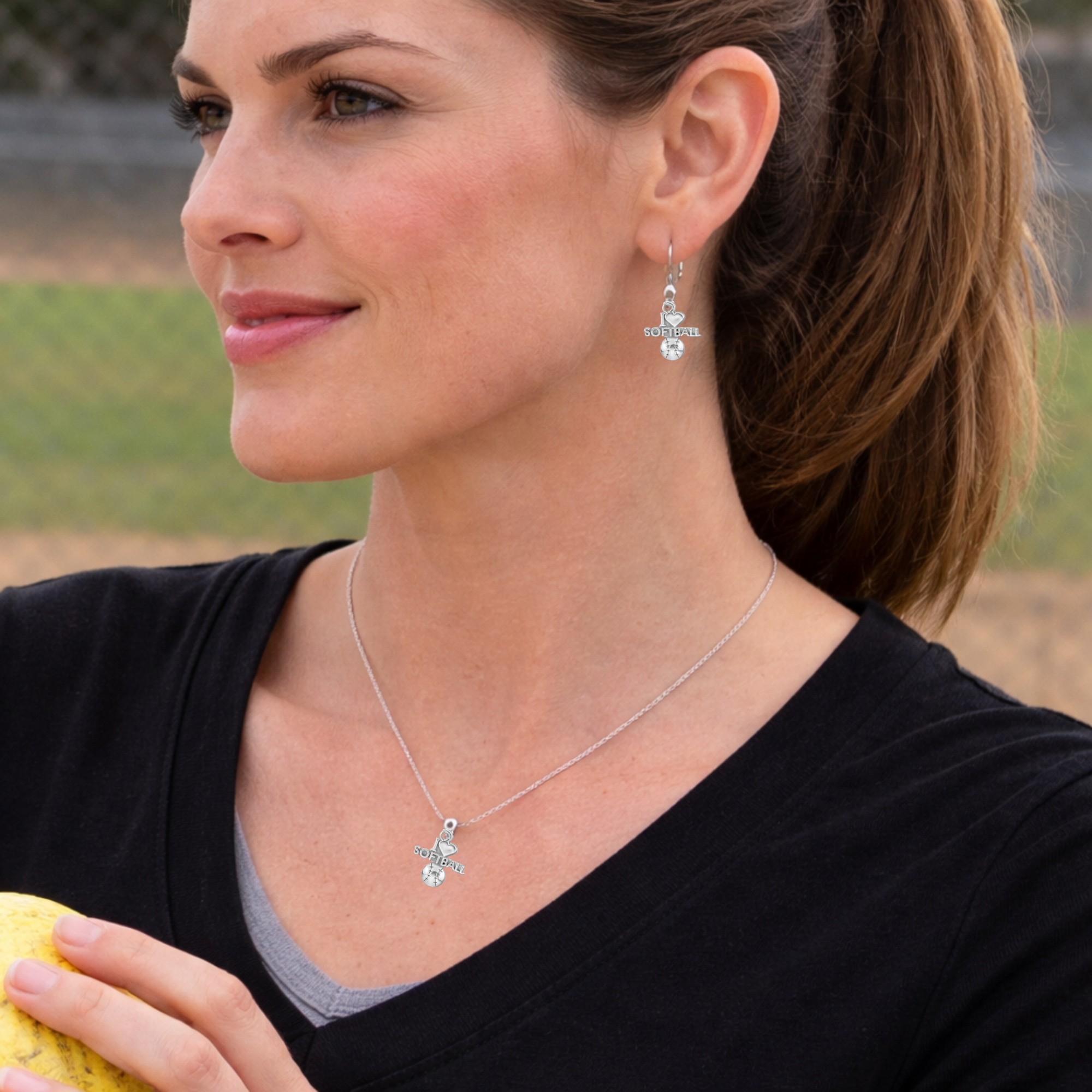 Softball Jewelry Set - Necklace & Earrings