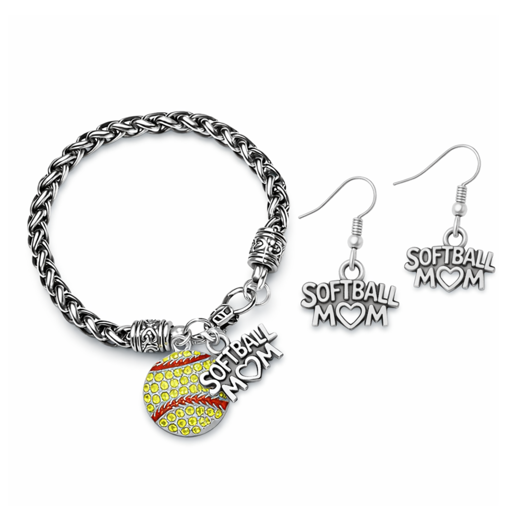 Softball Mom Jewelry Set - Bracelet & Earrings