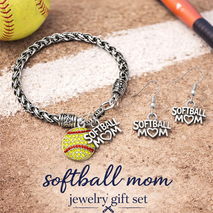 Softball Mom Jewelry Set - Bracelet & Earrings