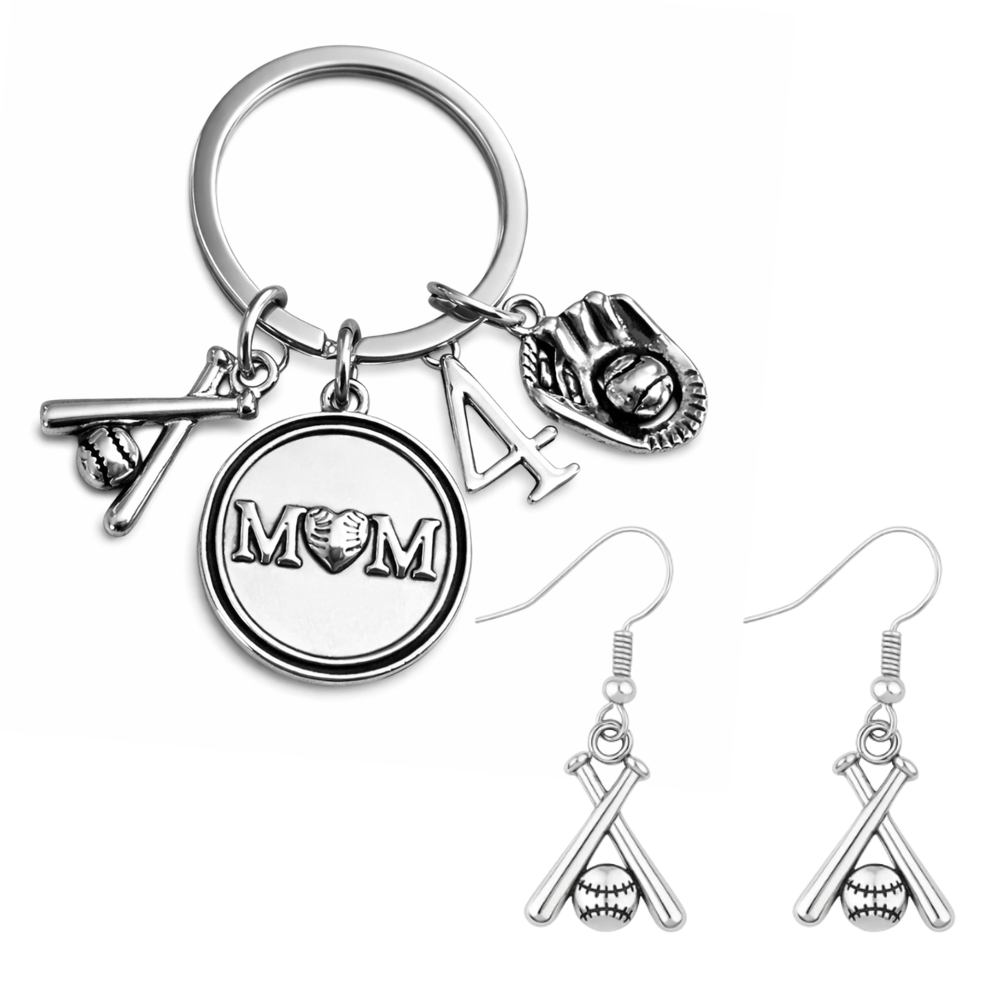Softball Mom Gift Set - Personalized Keychain & Earrings