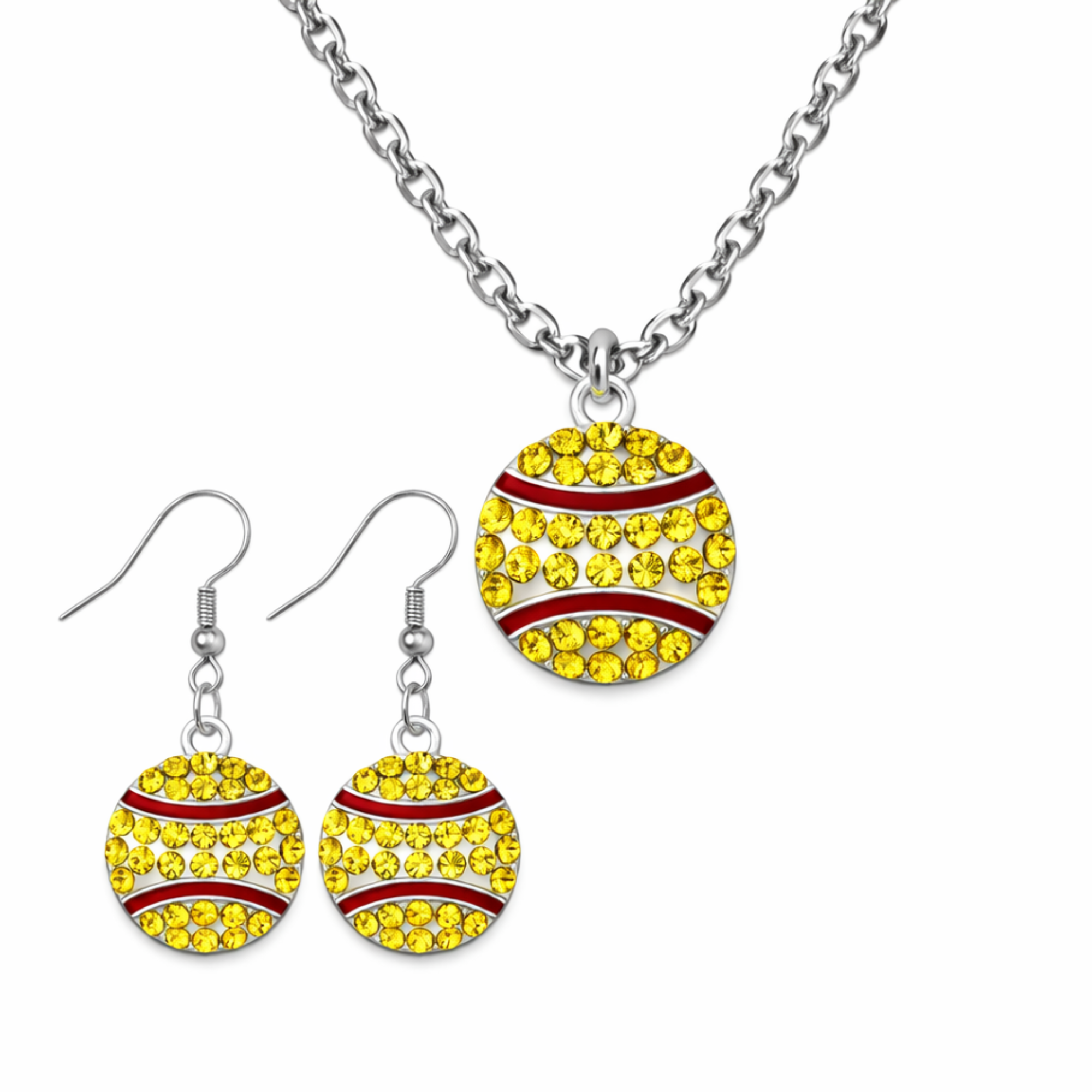 Softball Rhinestones Jewelry Set - Necklace & Earrings
