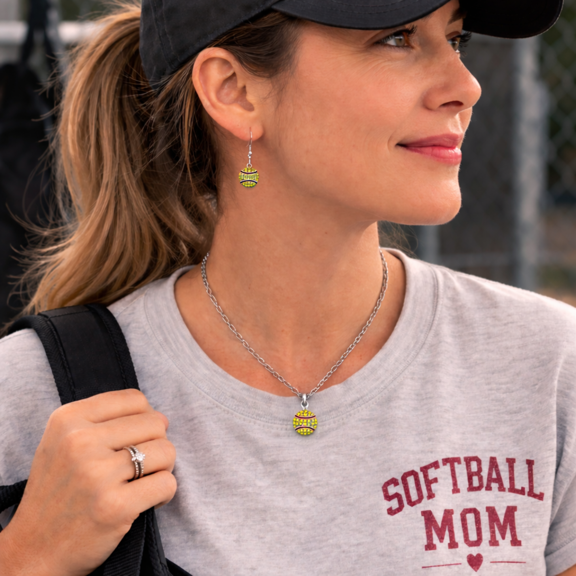 Softball Rhinestones Gift Set - Necklace & Earrings with Gift Bag