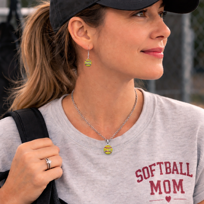 Softball Rhinestones Jewelry Set - Necklace & Earrings