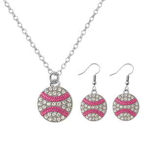Baseball Rhinestones Jewelry Set - Necklace & Earrings