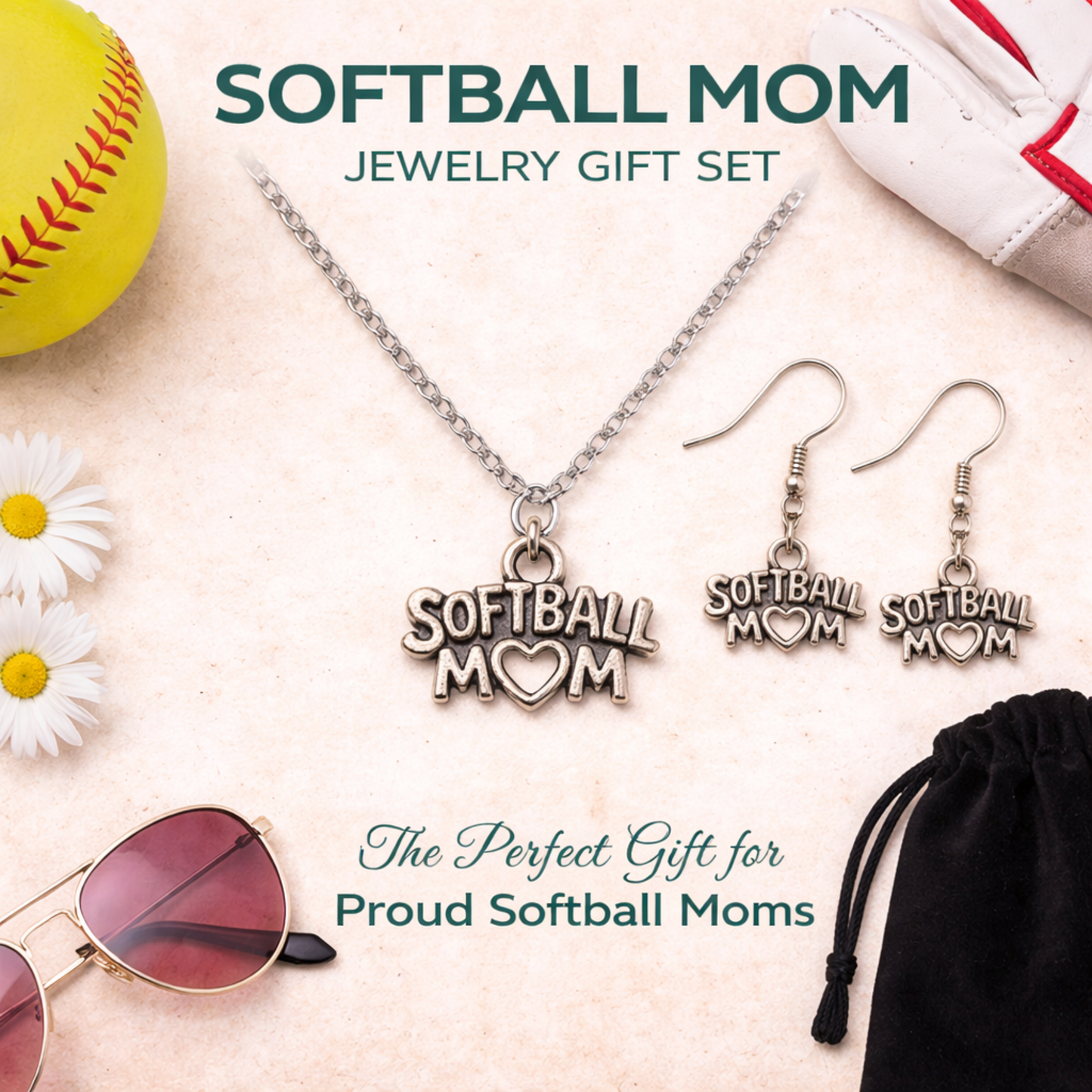 Softball Mom Jewelry Set - Necklace & Earrings