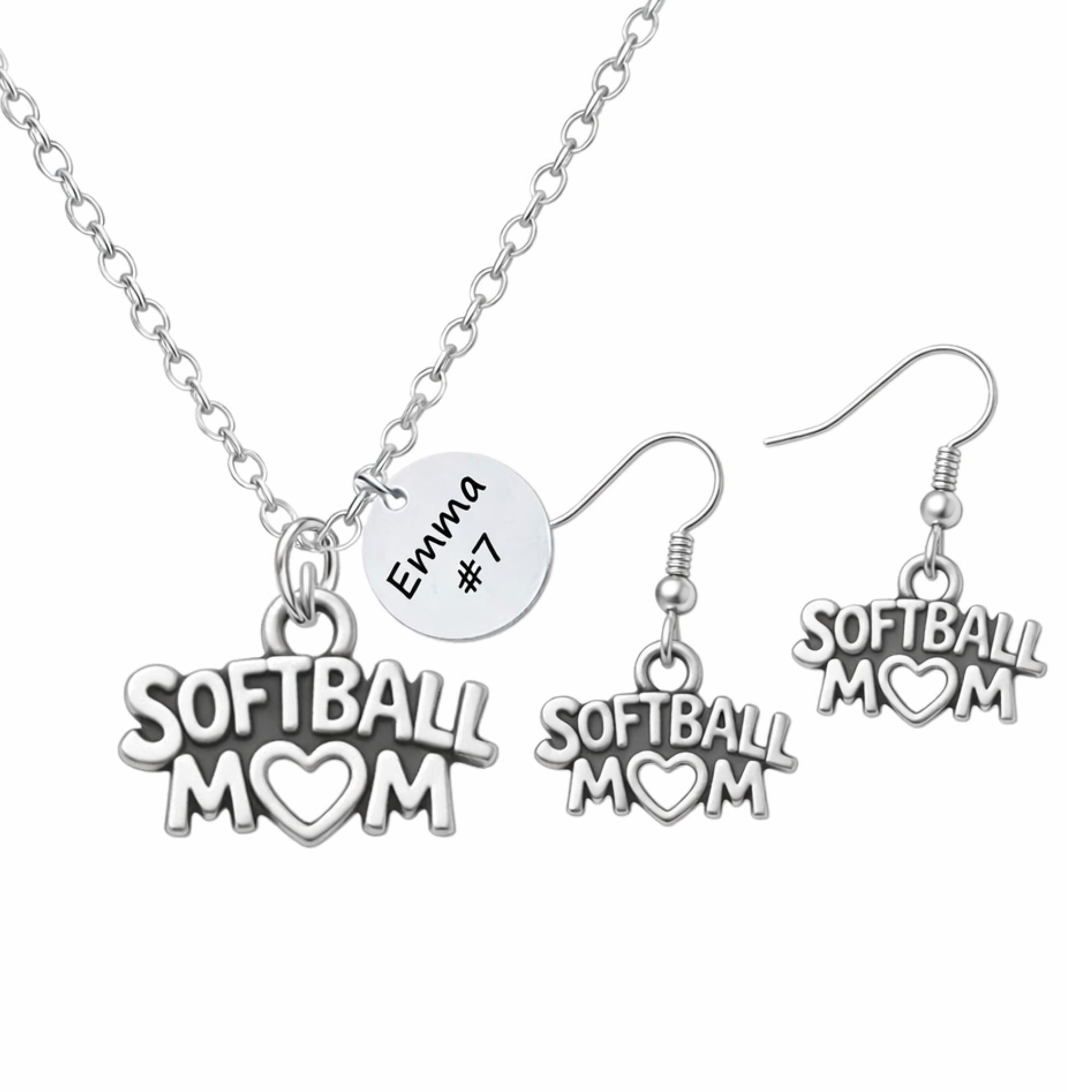 Personalized Softball Mom Jewelry Set - Necklace & Earrings