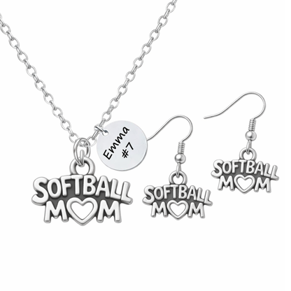 Personalized Softball Mom Jewelry Set - Necklace & Earrings