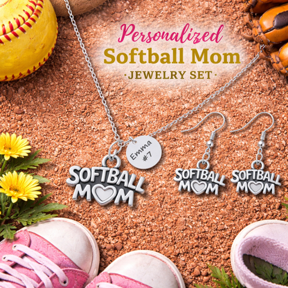 Personalized Softball Mom Jewelry Set - Necklace & Earrings
