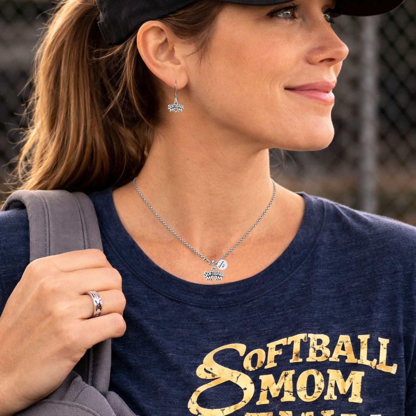 Personalized Softball Mom Jewelry Set - Necklace & Earrings