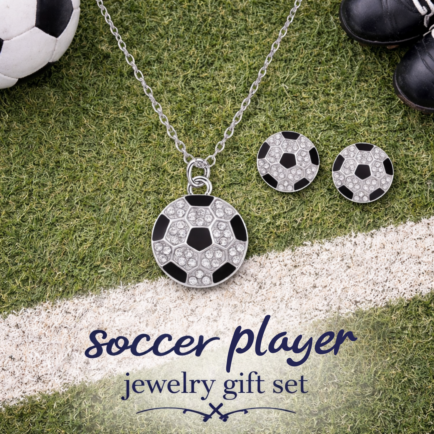 Soccer Rhinestone Necklace & Earrings