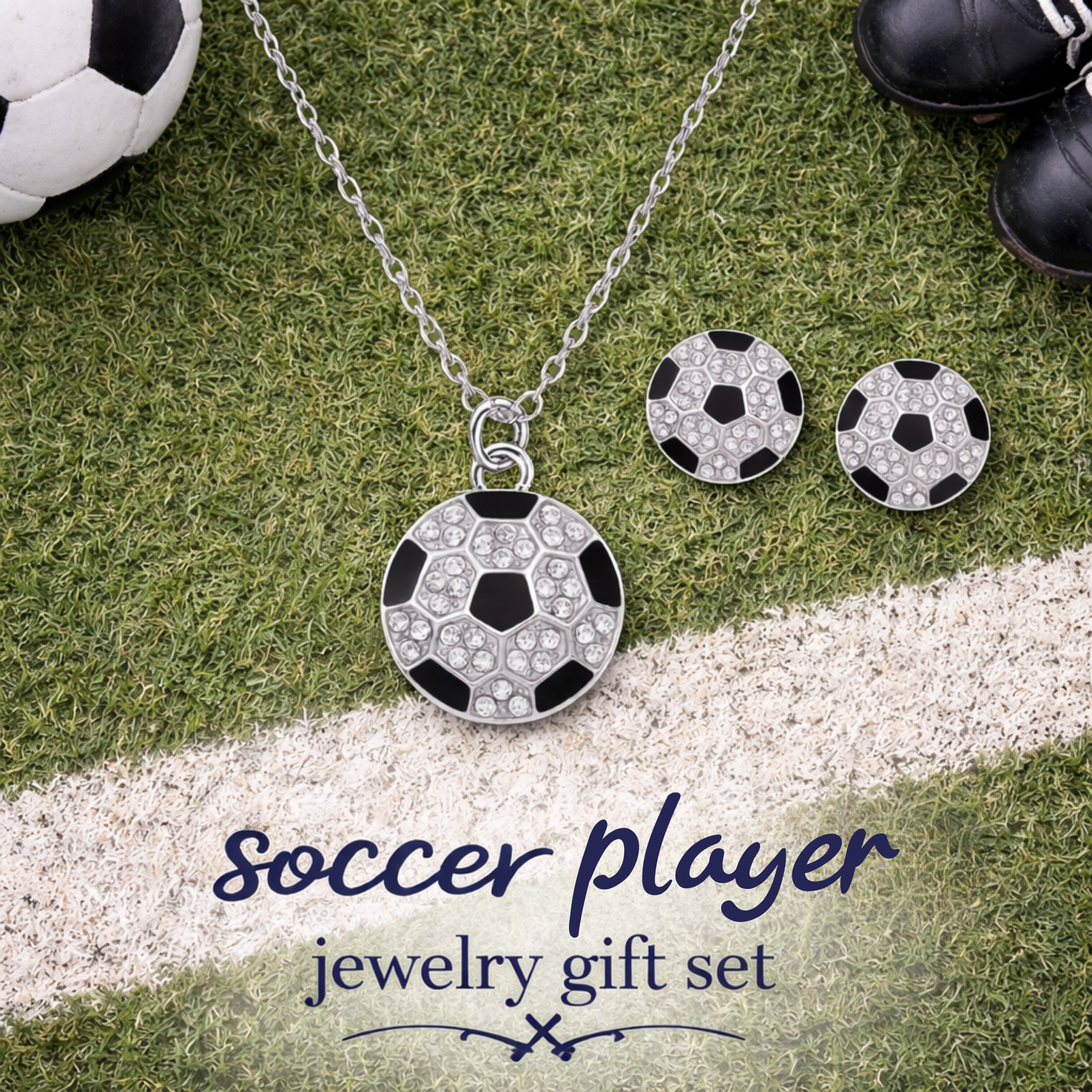Soccer Rhinestone Necklace & Earrings