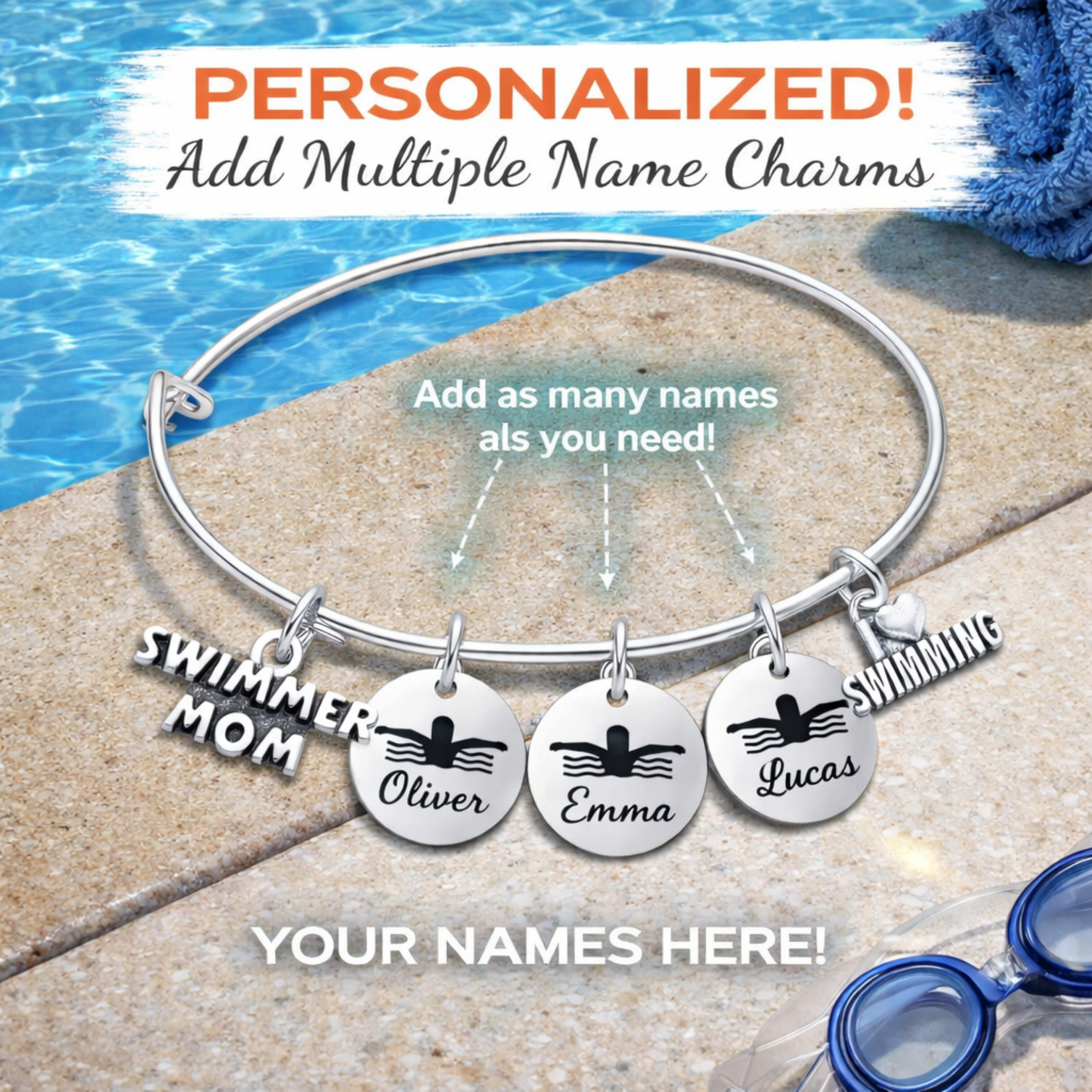 Personalized Swimmer Mom Bracelet