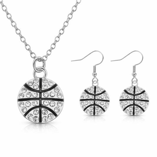 Basketball Rhinestone Jewelry Set - Necklace & Earrings